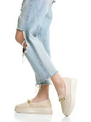 Mubiano 101-BJ Triko Örme Kumaş Oval Burunlu Toka Detay Kadın Mavi Yüksek Taban  Babet & Loafer Ayakkabı
