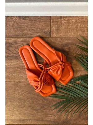 New Optimal Lagerta Çarpraz Düğümlü Çift Kemerli Terlik - Turuncu - 37