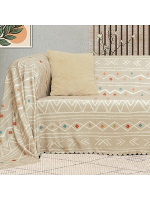 Latuda Softmicro Etnik Desenli Boho 180X220 cm Koltuk Örtüsü Şalı, Kanepe Örtüsü, Tv Battaniyesi Camel