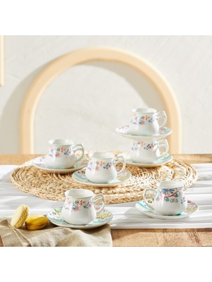 Emsan Samatya Beyaz Desenli Porselen Kahve Fincan Takımı 12 Parça 6 Kişilik – Şık ve Zarif Sunumlar İçin