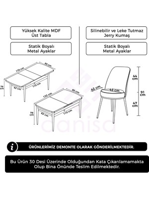 Canisa Concept Zen Serisi Mdf Barok Ahşap Desenli Açılabilir Mutfak Masa Takımı + 6 Sandalye