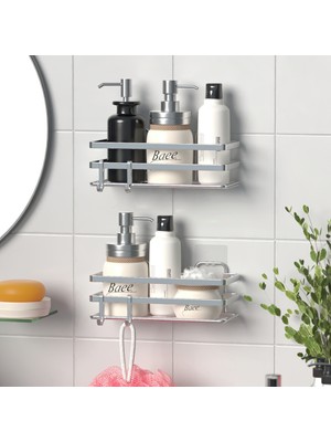 Tekno-tel Teknotel Yapışkanlı Kancalı 2 Adet Banyo Rafı Krom ST281H