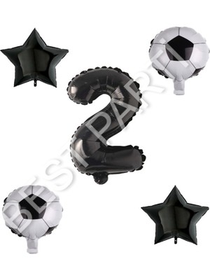 Best Parti Futbol Topu Yıdız Rakam Balon Seti Siyah Yaş 2