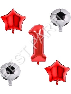 Best Parti Futbol Topu Yıdız Rakam Balon Seti Kırmızı Yaş 1