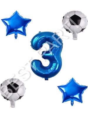 Best Parti Futbol Topu Yıdız Rakam Balon Seti Mavi Yaş 3
