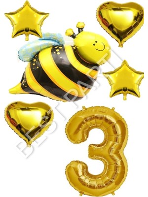 Best Parti Arı Karakterli Yıldız Kalp Folyo Balon Seti Yaş 3