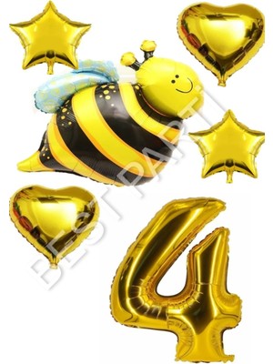 Best Parti Arı Karakterli Yıldız Kalp Folyo Balon Seti Yaş 4