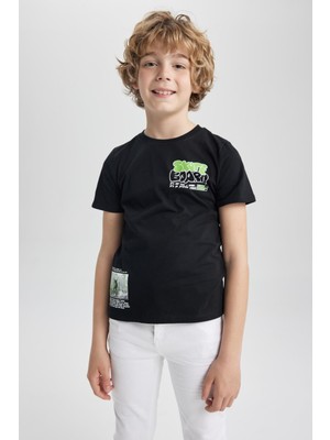 DeFacto Erkek Çocuk Bisiklet Yaka Baskılı Kısa Kollu Tişört Z9329A623SM