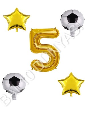 Bal10 Dünyası Futbol Topu Yıdız Rakam Balon Seti Gold Yaş 5