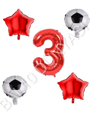 Bal10 Dünyası Futbol Topu Yıdız Rakam Balon Seti Kırmızı Yaş 3