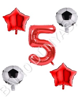 Bal10 Dünyası Futbol Topu Yıdız Rakam Balon Seti Kırmızı Yaş 5