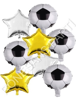 Rönesans Parti Gold Siyah Yıldız Futbol Topu Folyo Balon Seti