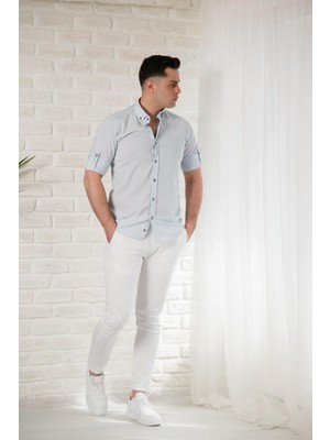 Advante Slimfit Yaka Düğmeli Yazlık Keten Erkek Gömlek