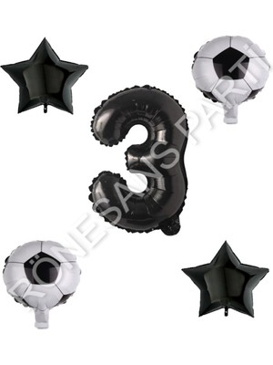 Rönesans Parti Futbol Topu Yıdız Rakam Balon Seti Siyah Yaş 3