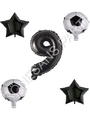 Rönesans Parti Futbol Topu Yıdız Rakam Balon Seti Siyah Yaş 9