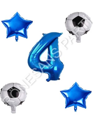Rönesans Parti Futbol Topu Yıdız Rakam Balon Seti Mavi Yaş 4