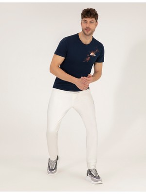 Pierre Cardin Erkek Lacivert Slim Fit Baskılı Bisiklet Yaka Tişört 50262611-VR033