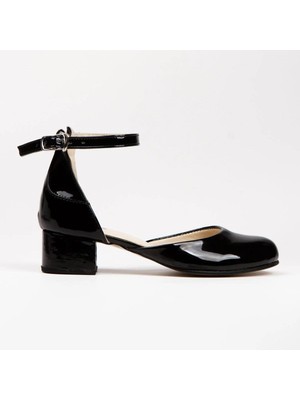 Paqpa Nancy Kız Çocuk Soft Tabanlı Siyah Rugan Kalın Topuklu Ayakkabı