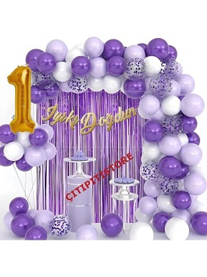 Çıtı Pıtı Store Lüks 1 Yaş Mor Lila Beyaz Doğum Günü Balon Zincir Seti