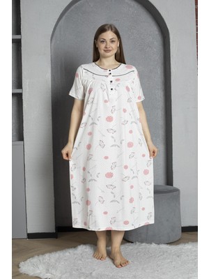 Seboteks %100 Pamuklu Penye Düğmeli Yaka Kısa Kol Büyük Beden Anne Geceliği 1515