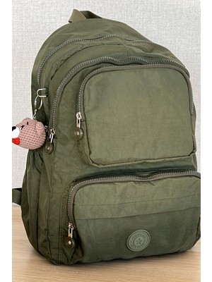 Nemo Bags Haki Orta Boy Okul Çantası Laptop ve Seyahat Sırt Çantası Su Geçirmez Ayıcık Anahtarlık Hediyeli