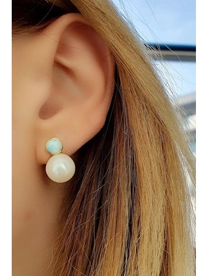 Ose Shop Inci ve Larimar Taşlı 925 Ayar Gümüş Üzerine Altın Kaplama Doğal Taş Küpe