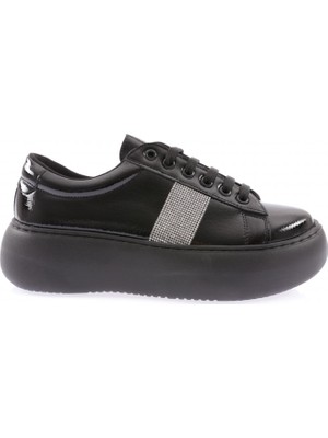 DGN 873-23Y Kadin Bağcikli Yanlari Bantli Silver Taşli Sneaker Ayakkabi