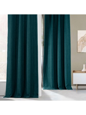 Taç Petrol Mavisi Keten Karartma Blackout Fon Perde, Pilesiz Düz Dikim Ekstrafor Büzgü, Tek Kanat, 80 x 250 cm