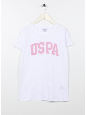 U.S. Polo Assn. Baskılı Beyaz Kız Çocuk T-Shirt KEAN-IY23