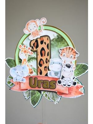 Cake Topper Safari Temalı - Kız/erkek Çocuk/bebek Doğum Günü - Kişiye Özel Çubuklu Pasta Süsü - Cake Topper