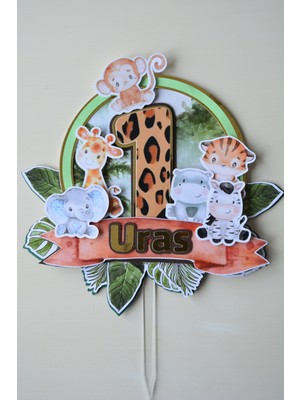 Cake Topper Safari Temalı - Kız/erkek Çocuk/bebek Doğum Günü - Kişiye Özel Çubuklu Pasta Süsü - Cake Topper