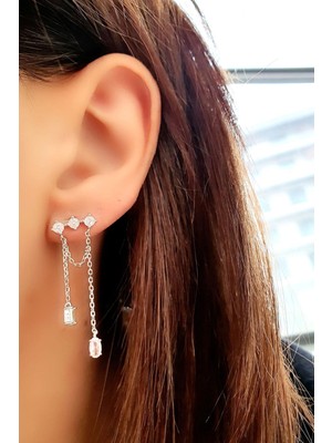 Ose Shop Pırlanta Parlaklığında Zirkon Taşlı 925AYAR Gümüş Sallantılı Küpe