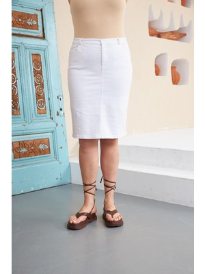 Rmg Büyük Beden Beyaz Kot Etek