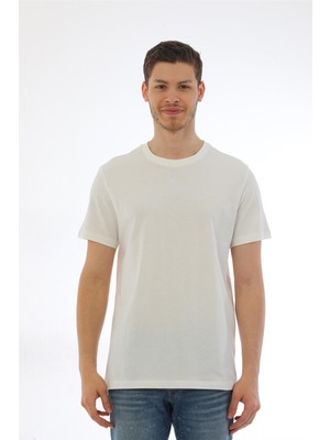 Penye Bizden Erkek Basic Regular Fit %100 Pamuk Bisiklet Yaka T-Shirt-Krem