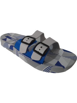 Gezer  Mavi-Gri Çift Tokalı Kaymaz Taban Günlük Havuz- Deniz- Plaj -Sahil Yürüyüş Terliği GE242-010