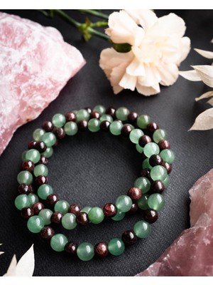 Safnaturel Sertifikalı Lal Garnet & Aventurin Doğal Taş Bileklik 6 mm