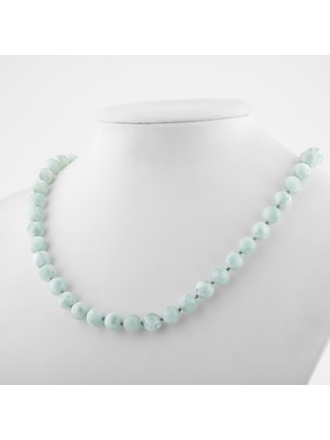 Safnaturel Mavi Larimar 8 mm Düğümlü Doğal Taş Kolye