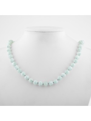 Safnaturel Mavi Larimar 8 mm Düğümlü Doğal Taş Kolye