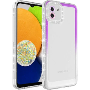 Samsung Galaxy A03 Kılıf Simli ve Renk Geçiş Tasarımlı Lens Korumalı Park Kapak