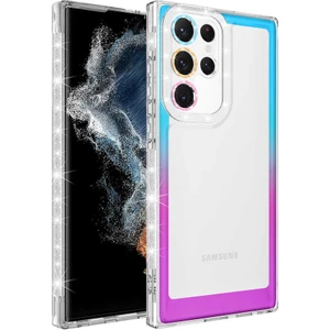 Samsung Galaxy S22 Ultra Kılıf Simli ve Renk Geçiş Tasarımlı Lens Korumalı Park Kapak