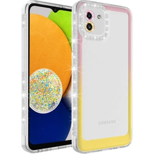 Samsung Galaxy A03 Kılıf Simli ve Renk Geçiş Tasarımlı Lens Korumalı Park Kapak