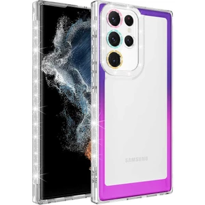 Samsung Galaxy S22 Ultra Kılıf Simli ve Renk Geçiş Tasarımlı Lens Korumalı Park Kapak