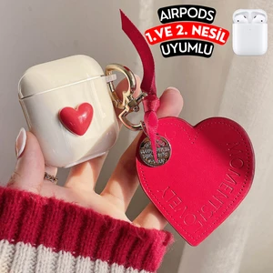 Airpods 1. ve 2. Nesil Uyumlu Kalpli Koruyucu Kılıf, Darbeye Dayanıklı Kopçalı Silikon Kılıf