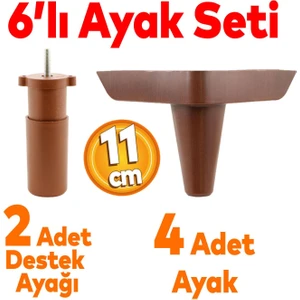 Aspen 6'lı Set Mobilya Tv Ünitesi Çekyat Koltuk Kanepe Baza Destek Ayağı Ayakları 11 Cm Kahverengi