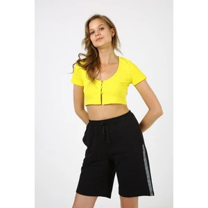 Alexander Gardi Düğmeli Crop T-Shirt (B21-5025)