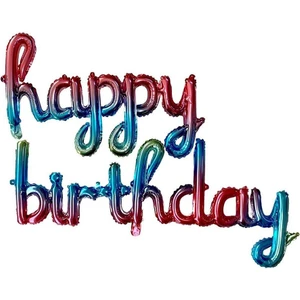 Parti Adresi Happy Birthday Folyo Balon Gökkuşağı Renkli El Yazısı Folyo Parti Balonu