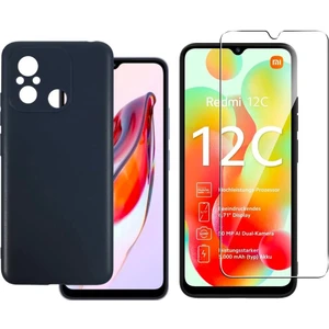Xiaomi Redmi 12C Uyumlu Kılıf Esnek Silikon Telefon Kılıfı ve Temperli Cam Ekran Koruyucu