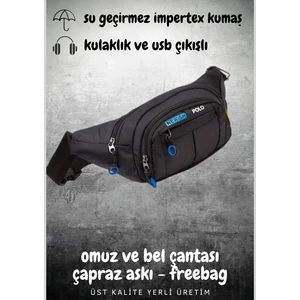 Han Plus Kulaklık ve USB Çıkışlı, Su Geçirmez Omuz ve Bel Çantası, Çapraz Askılı Freebag