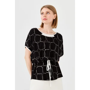 Kadın Sıfır Yaka Iki Renk Penye T-Shirt Siyah/ekru