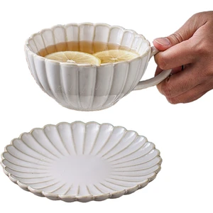 Seramik Kahve Kupa Yaratıcı Krizantem Şekilli Kahve Fincanı Daire Set Basit Retro Öğleden Sonra Çay Kupası | Kupalar (Yurt Dışından)